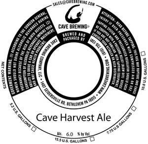 Cave Brewing Company Cave Harvest Ale September 2016
