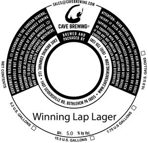 Cave Brewing Company Winning Lap Lager September 2016
