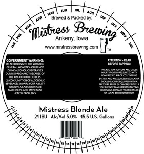 Mistress Brewing Company Blonde Ale September 2016