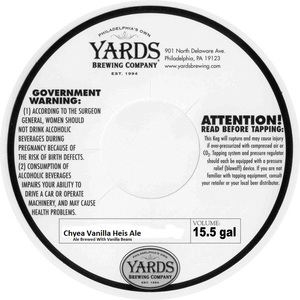 Yards Brewing Company Chyea Vanilla Heis Ale September 2016