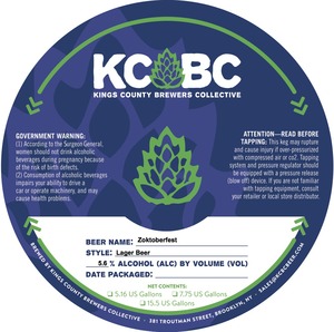 Kings County Brewers Collective Zoktoberfest Lager Beer September 2016
