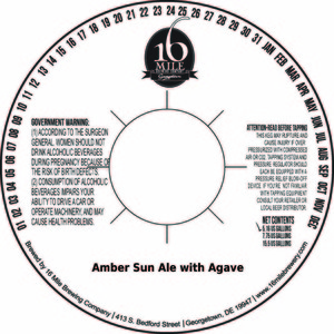 16 Mile Brewing Company, Inc Amber Sun Ale With Agave September 2016