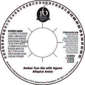 16 Mile Brewing Company, Inc Amber Sun Ale With Agave Allspice Anise September 2016