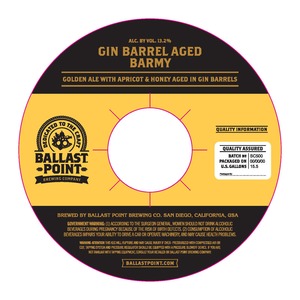 Ballast Point Gin Barrel Aged Barmy September 2016