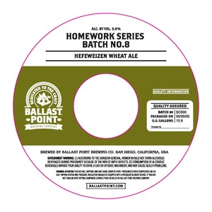 Ballast Point Homework Series Batch No. 8 September 2016