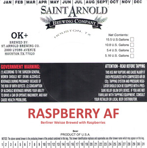 Saint Arnold Brewing Company Raspberry Af September 2016