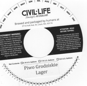 The Civil Life Brewing Co LLC Piwo Grodziskie Lager September 2016