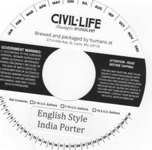 The Civil Life Brewing Co LLC English Style India Porter September 2016