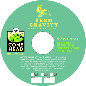 Zero Gravity Conehead India Pale Ale September 2016