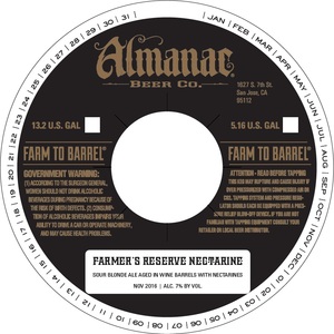 Almanac Beer Co. Farmer's Reserve Nectarine September 2016