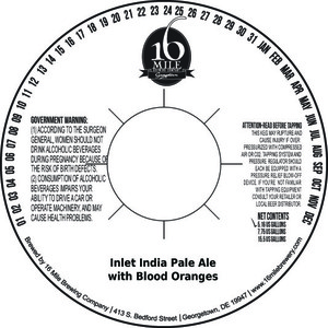 16 Mile Brewing Company, Inc Inlet India Pale Ale With Blood Oranges November 2016