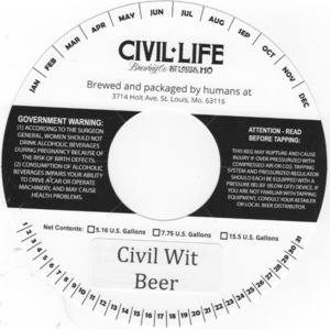 The Civil Life Brewing Co LLC Civil Wit Beer October 2016