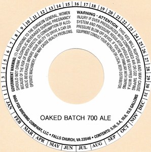 Mad Fox Brewing Company Oaked Batch 700 October 2016