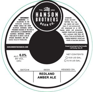 Hanson Brothers Beer Co. Redland Amber Ale
