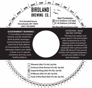 Birdland Brewing Company Imperial Shag October 2016