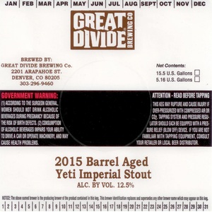 Great Divide Brewing Company Barrel Aged Yeti Imperial Stout October 2016