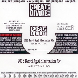 Great Divide Brewing Company Barrel Aged Hibernation Ale October 2016