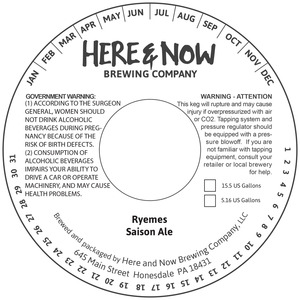 Here & Now Brewing Company Ryemes November 2016