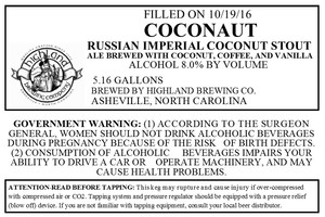 Highland Brewing Co. Coconaut January 2017