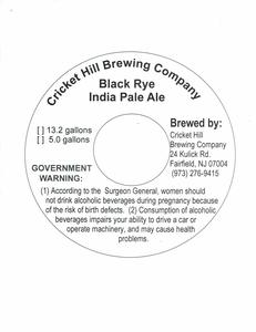 Cricket Hill Brewing Company Black Rye India Pale Ale