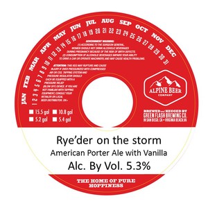 Alpine Beer Company Rye'der On The Storm December 2016