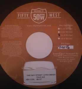 Fifty West Brewing Company One Way Street:citra Smash November 2016