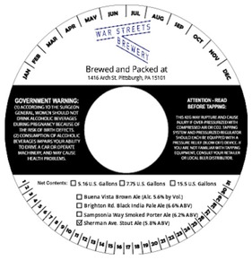 War Streets Brewery Sherman Ave. Stout December 2016