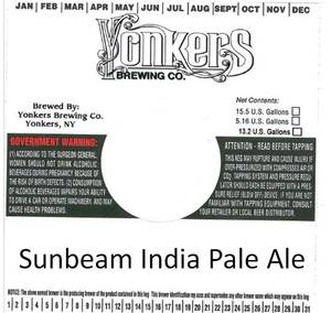 Yonkers Brewing Company Sunbeam India Pale Ale December 2016