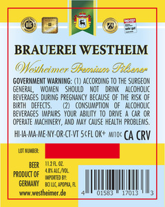 Brauerei Westheim Westheimer Premium Pilsener December 2016