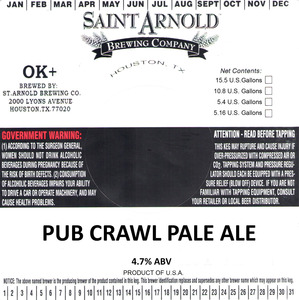 Saint Arnold Brewing Company Pub Crawl Pale Ale December 2016