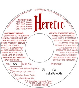 Heretic Brewing Company IPA December 2016