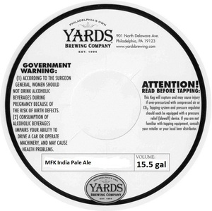 Yards Brewing Company Mfk India Pale Ale December 2016