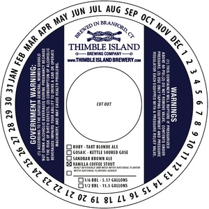 Thimble Island Brewing Company Vanilla Coffee Stout January 2017