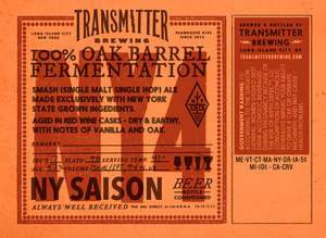 Transmitter Brewing Ny5 Saison