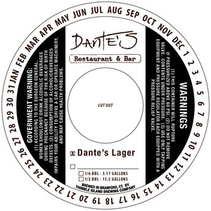 Thimble Island Brewing Company Dante's Restaurant & Bar - Dante's Lager January 2017