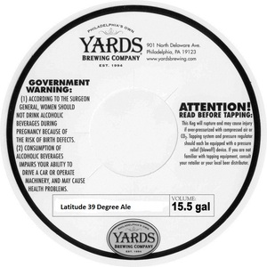 Yards Brewing Company Latitude 39 Degree Ale January 2017