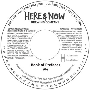 Here & Now Brewing Company Book Of Prefaces January 2017