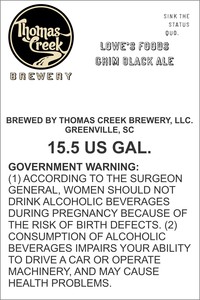 Thomas Creek Brewery Lowes Foods Grim Black Ale January 2017