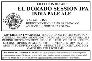 Highland Brewing Co. El Dorado Session IPA January 2017