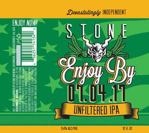 Stone Enjoy By Unfiltered Ipa January 2017