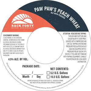 Back Forty Beer Co. Paw Paw's Peach February 2017