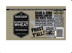 Rahr & Sons Brewing Co., LP Summertime Wheat February 2017