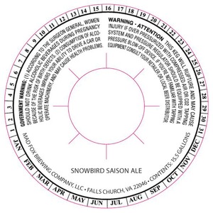 Mad Fox Brewing Company Snowbird Saison