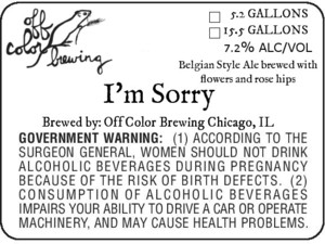 Off Color Brewing I'm Sorry February 2017