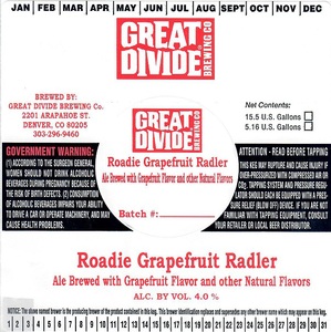 Great Divide Brewing Company Roadie Grapefruit Radler February 2017
