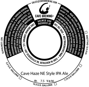 Cave Brewing Company Cave Haze Ne Style IPA Ale