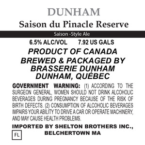 Brasserie Dunham Saison Du Pinacle Reserve