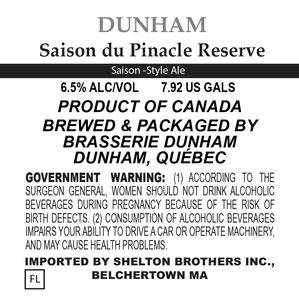 Brasserie Dunham Saison Du Pinacle Reserve February 2017