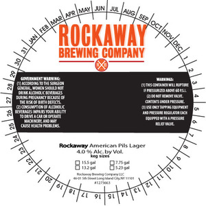 Rockaway Brewing Company Rockaway Amnerican Pils March 2017
