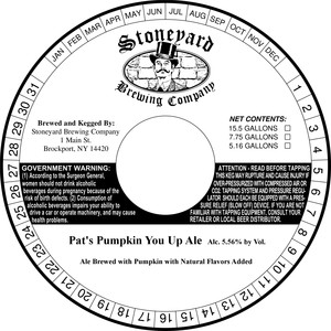 Stoneyard Brewing Company Pat's Pumpkin You Up March 2017